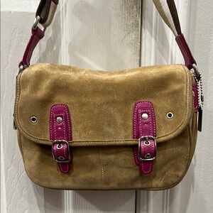Coach Tan and Pink Crossbody Bag with Metallic Accents